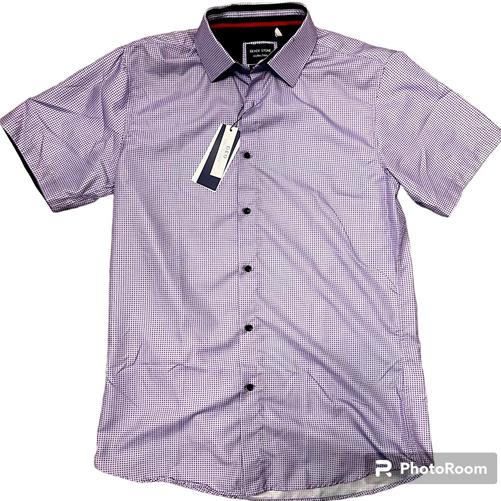SILVER STONE Collection Short Sleeve Shirt Men's Modern Fit White Blue Large NWT